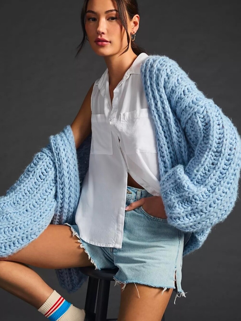 Anthropologie Oversized Knit Cardigan SZ One Size Light Blue NIP $240 Soldout